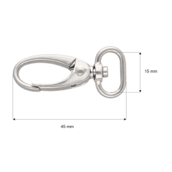 Karabińczyk metalowy 15 mm krab nikiel mat